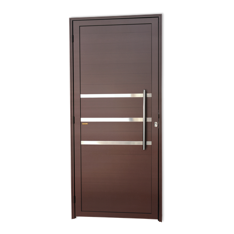 Porta Alumínio Lambril c/Friso c/Puxador D.Marrom Corten 90 Brimak