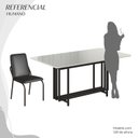 Ver imagem 5 de Conjunto Sala de Jantar Mesa 160x90cm Base Pérola Tampo MDF com Vidro Malibu Preto/Fosco/Off White