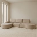 Ver imagem 1 de Sofá Living com Chaise e Puff 03 Lugares com Molas Ensacadas no Assento Tecido Bouclé Bege 3,15m