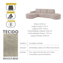 Ver imagem 4 de Sofá Living com Chaise e Puff 03 Lugares com Molas Ensacadas no Assento Tecido Bouclé Bege 3,15m
