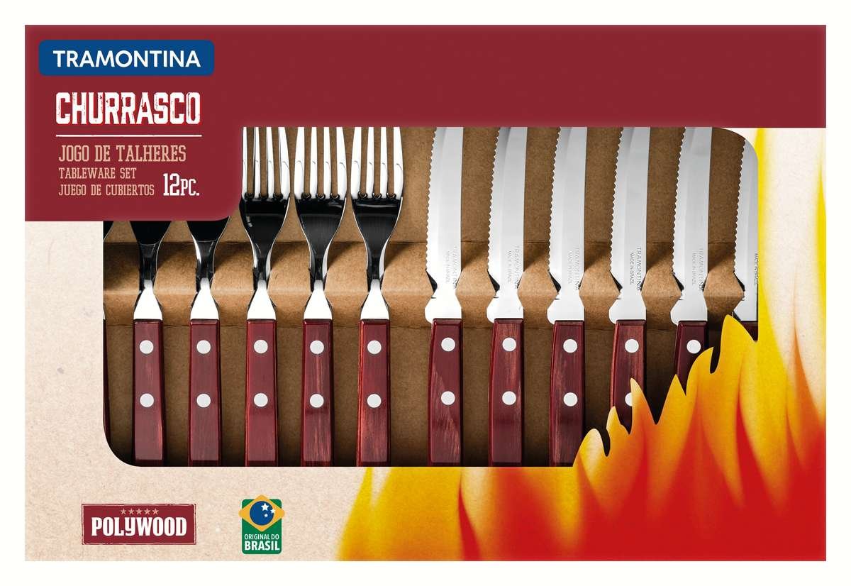 Jogo de Talheres Churrasco Aço Inox com Cabo Vermelho Polywood 12 Pçs Tramontina Tramontina Churrasc