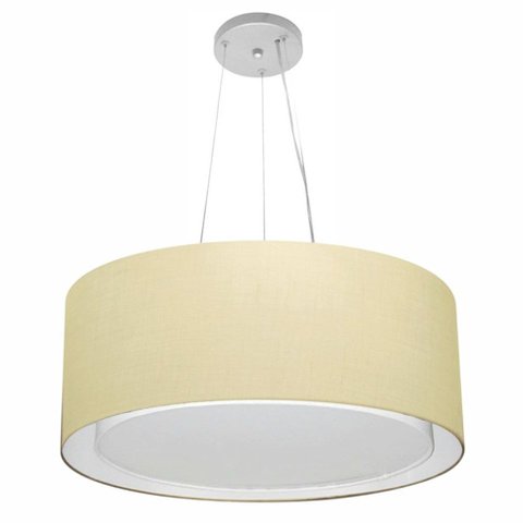 Lustre Pendente Cilíndrico Duplo Vivare Md-4124 Cúpula em Tecido 50x25cm - Bivolt - Algodão Crú - Bi
