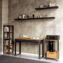 Ver imagem 1 de Escrivaninha Mesa de Apoio Estante e Prateleiras 100% Mdf Cor:preto Fosco com Freijó