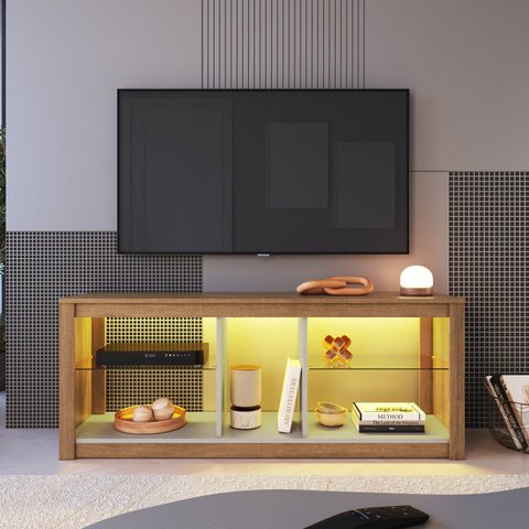 Rack para TV até 55 Polegadas com LED 136cm 2 Prateleiras em Vidro Marrom