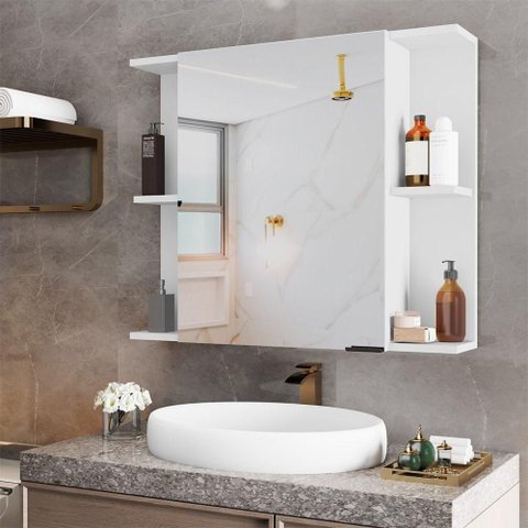 Espelheira para Banheiro Armário Suspenso Nilo Branco