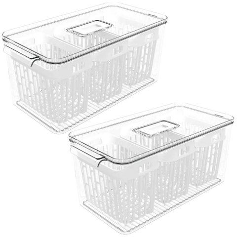 Kit 2 Organizadores de Geladeira 6l com 6 Cestos Plásticos Frutas Dry Coza Grande Cozinha
