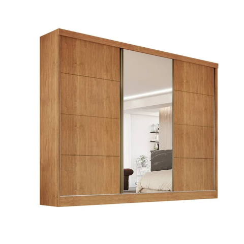 Guarda Roupa Casal Nature com 1 Espelho 3 Portas de Correr em MDF Nexus Bianchi - Bianchi Moveis