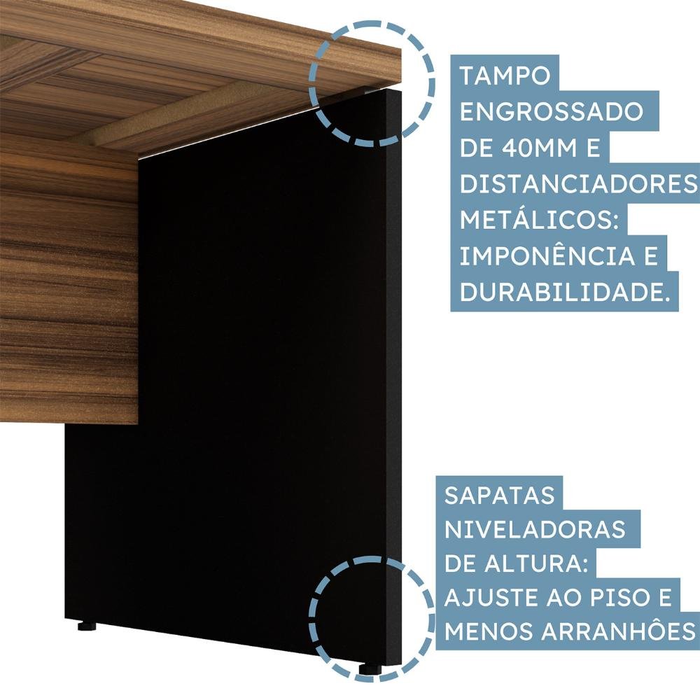 Mesa em L 1,50m Armário Lateral 3 Gavetas Pé Painel Ng Pr F5 Cor:nogal com Preto - 8