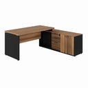 Ver imagem 5 de Mesa em L 1,50m Armário Lateral 3 Gavetas Pé Painel Ng Pr F5 Cor:nogal com Preto