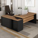 Ver imagem 6 de Mesa em L 1,50m Armário Lateral 3 Gavetas Pé Painel Ng Pr F5 Cor:nogal com Preto