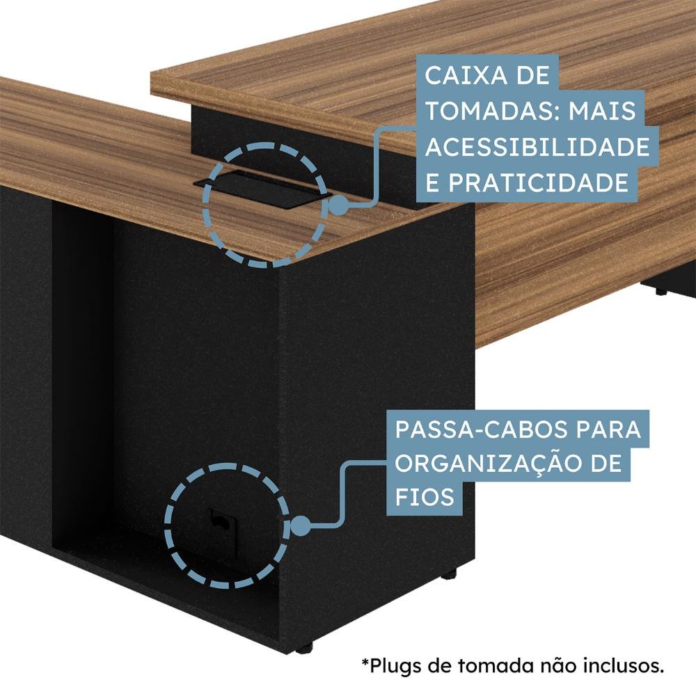 Mesa em L 1,50m Armário Lateral 3 Gavetas Pé Painel Ng Pr F5 Cor:nogal com Preto - 7