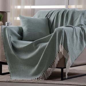 Manta Decorativa para Sofá Boho Hebrom Verde Fastlar Manta 100% Algodão 140x200cm