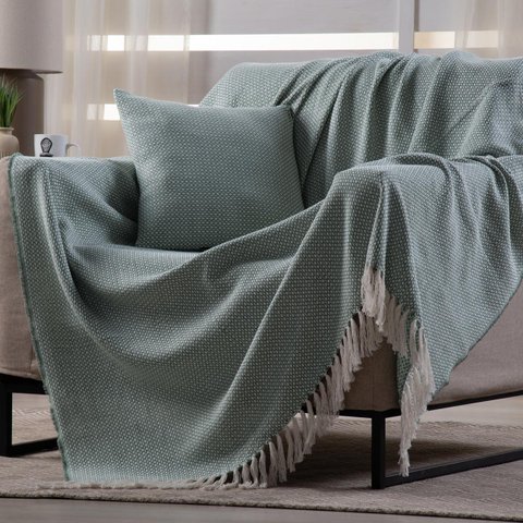 Manta Decorativa para Sofá Boho Hebrom Verde Fastlar Manta 100% Algodão 140x200cm