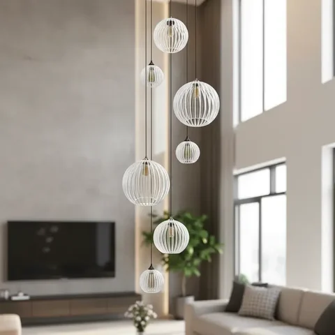 Lustre Pendente para Sala Pé Direito Duplo Mix Ball P7 - Branco
