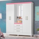 Ver imagem 5 de Conjunto Guarda Roupa e Cômoda Porta Bella 5 Portas 7 Gavetas MDP Branco Rosa Demóbile