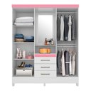 Ver imagem 3 de Conjunto Guarda Roupa e Cômoda Porta Bella 5 Portas 7 Gavetas MDP Branco Rosa Demóbile