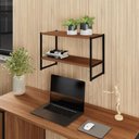 Ver imagem 1 de Nicho Parede Escritório 63cm X 28cm 2 Prateleiras F5 Office Cor:nogal com Preto
