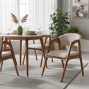 Ver imagem 1 de Cadeira de Jantar Madeira Maciça em Linho Estofada C/braço