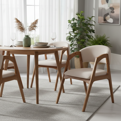 Cadeira de Jantar Madeira Maciça em Linho Estofada C/braço