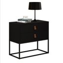 Ver imagem 2 de Mesa de Cabeceira Unic 60 2 Gavetas C/puxador Couro Pés de Ferro Cor:preto