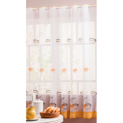 CORTINA PARA COZINHA VOIL BORDADO 2,50 M X 1,45M - Café