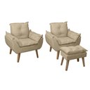 Ver imagem 1 de Kit 02 Poltrona Decorativa Opala e Puff Opala Suede Bege Linho SU DECOR