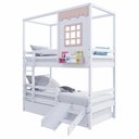 Ver imagem 2 de Treliche Infantil Casinha Reta com Grade Removível e Escorregador Madeira Maciça Branco/ Rosa