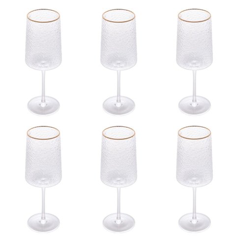 Conjunto de Taças de Cristal Martelado com Fio de Ouro para Vinho 6 Peças 600 ml Petra Lyor