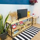 Ver imagem 2 de Rack de TV Industrial de Ferro e Madeira Style Square 3 Nichos Uno Natural e Preto