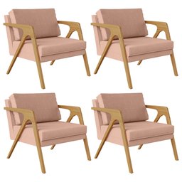 Kit 4 Poltronas Decorativas para Sala Estar Pietra Estrutura de Madeira L02 Linho Rosê - Lyam - 1