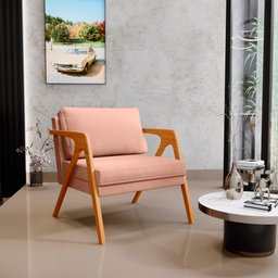 Kit 4 Poltronas Decorativas para Sala Estar Pietra Estrutura de Madeira L02 Linho Rosê - Lyam - 2