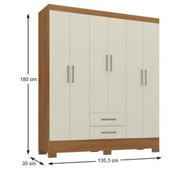 Guarda-roupa Casal 6 Portas 2 Gavetas Natal Cinamomo/off White - Rodial - 3