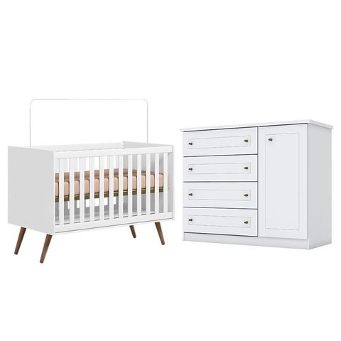 Berço Americano Q Encanto 3820 Retrô Branco Acetinado - Qmovi e Cômoda Infantil Americano Branco HP 