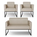 Ver imagem 1 de Sofá Namoradeira com 2 Poltronas Base Industrial Preto Marisa Veludo Luxo D03 - D’Rossi