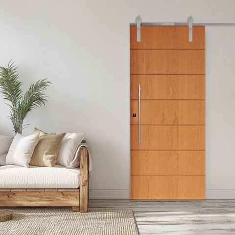 Porta Correr 2 Trilhos Soft Aparente Puxador Tubo 60cm 72x210cm Belíssima Rodam Abertura Direita Branco