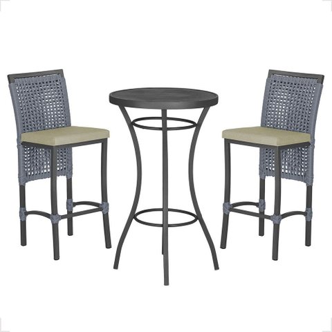 Mesa Bistrô e 2 Banquetas Roma Preta Corda Náutica Estofado 7 Trama Original