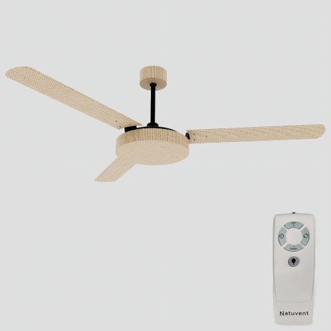 Ventilador de Teto com Controle Remoto Natuvent Vitta sem Luz 3 Pás MDF Palha Natural