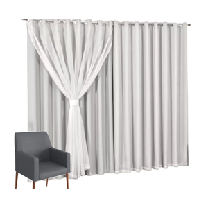 Cortina Blackout com voil 4,00x2,50 Para Trilho Simples:Gelo