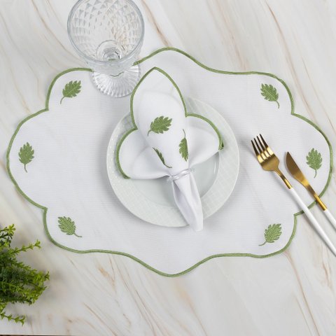 Jogo Americano Sousplat Mesa Posta Bordado Guardanapo 12 Peças:Menta