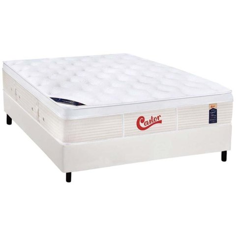 Cama Box Casal: Colchão Molas Pocket Ensacadas Castor Gold Star Vitagel + Base Crc Courano White (
