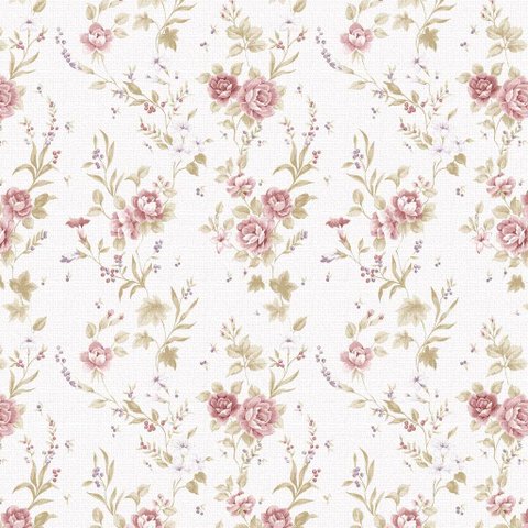 Papel de Parede Decorativo Floral Delicado Rosa e Verde 2,5m
