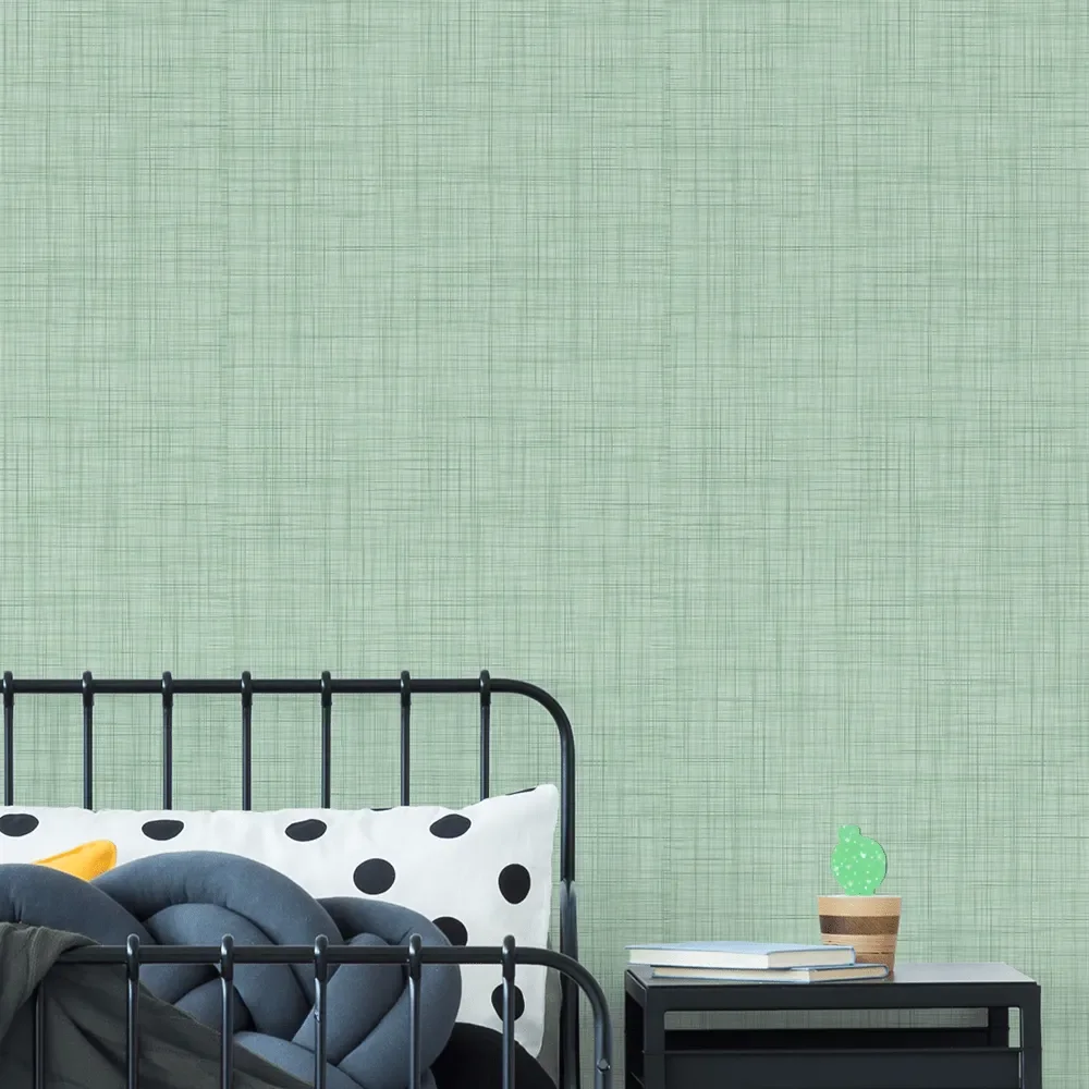 Papel de Parede Adesivo Linho Verde Lavável Fosco 10m