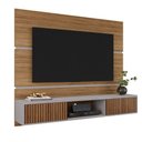 Ver imagem 1 de Painel para TV Âmbar 160cm MDF Ripado Cinamomo e Off White Bechara
