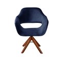 Ver imagem 2 de Poltrona Decorativa Zara Pé Giratório de Madeira Sala Recepção Azul Marinho