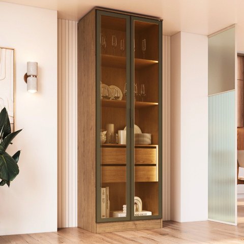 Cristaleira Armário 2 Portas Reflectas com LED 100% MDF Celeste