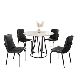 Conjunto Sala de Jantar Mesa Redonda 100cm Base Omega Tampo Mdf Laca com Vidro Malibu - 2 Conjunto Sala de Jantar Mesa Redonda 100cm Base Omega Tampo Mdf Laca com Vidro Malibu - 2