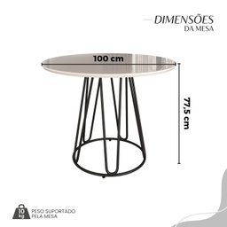 Conjunto Sala de Jantar Mesa Redonda 100cm Base Omega Tampo Mdf Laca com Vidro Malibu - 3 Conjunto Sala de Jantar Mesa Redonda 100cm Base Omega Tampo Mdf Laca com Vidro Malibu - 3