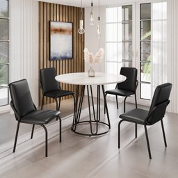 Conjunto Sala de Jantar Mesa Redonda 100cm Base Omega Tampo Mdf Laca com Vidro Malibu - 1 Conjunto Sala de Jantar Mesa Redonda 100cm Base Omega Tampo Mdf Laca com Vidro Malibu - 1