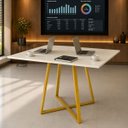 Ver imagem 2 de Mesa Santorine Jantar e Reunião 90cm Industrial MDF e Aço Off White/Dourado - Lh Móveis