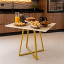 Ver imagem 6 de Mesa Santorine Jantar e Reunião 90cm Industrial MDF e Aço Off White/Dourado - Lh Móveis